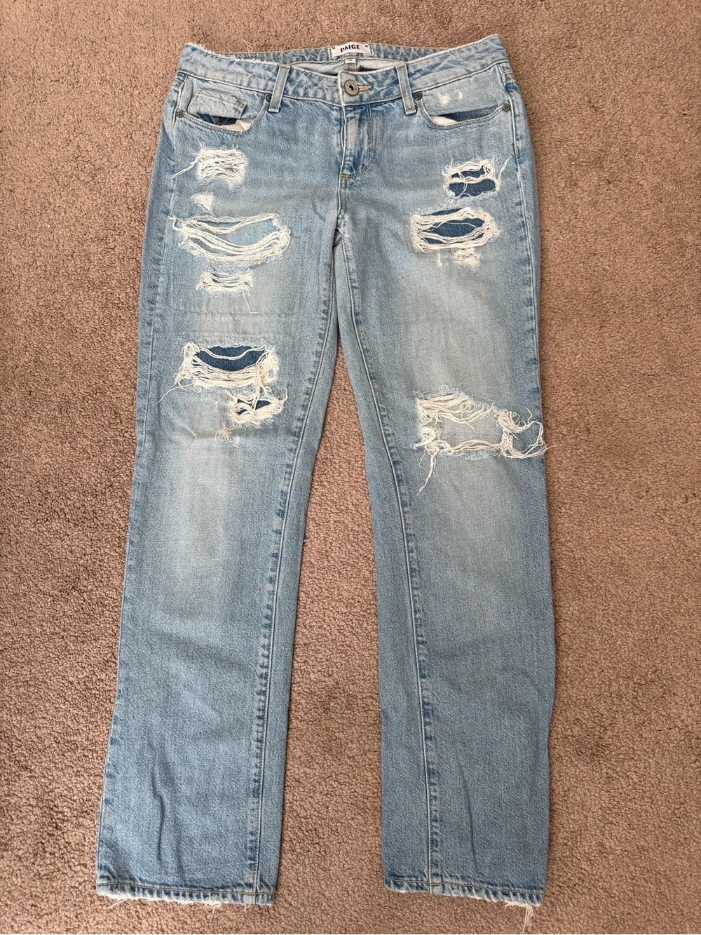 Paige Distressed Light Wash Ripped Jeans